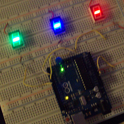 The LEDs connected to the Arduino board.