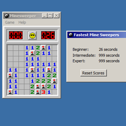 An completed beginner-level game, with the leaderboard window open.